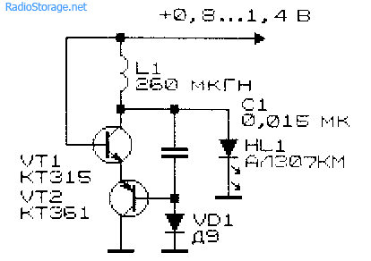 Схема низковольтного преобразователя напряжения для светодиода с катушкой от ПЧ-контура приемника