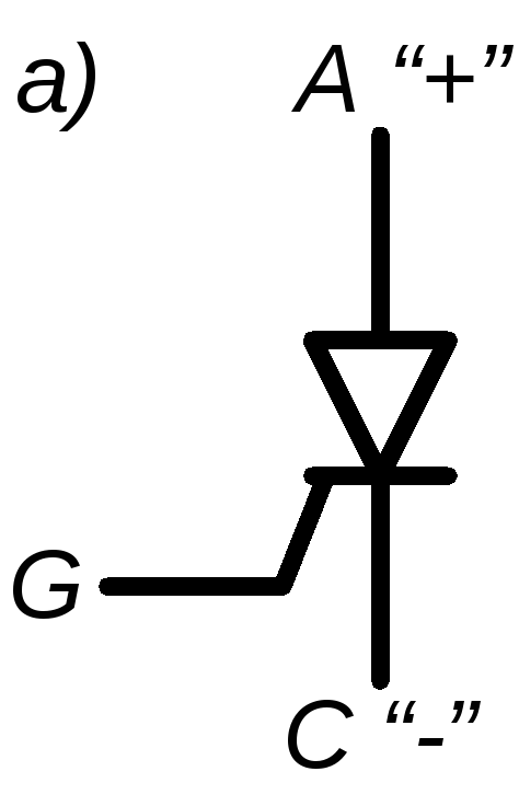 Тиристор с управлением по катоду на принципиальных схемах обозначается