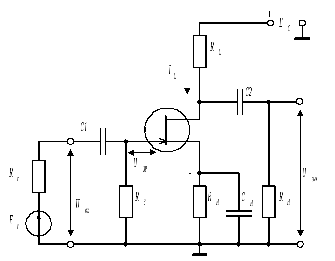 Схема резистивного каскада с общим эмиттером