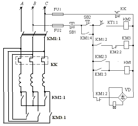 Переключение звезда треугольник при пуске двигателя схема