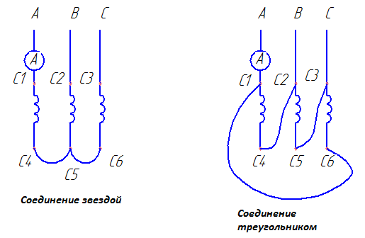 Схема включения звезда треугольник