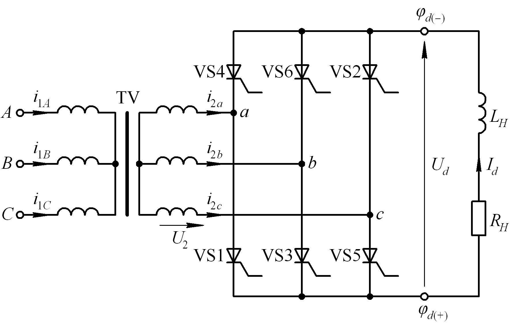 Трехфазный мостовой выпрямитель схема