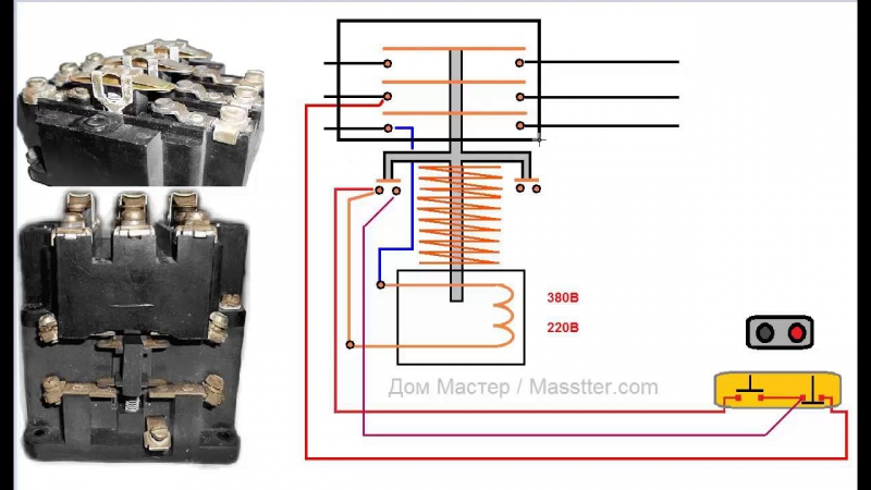 Схема подключения пускателя с кнопкой на 380