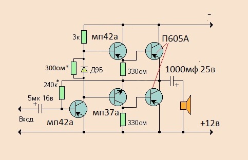 Схема усилителя звука на транзисторах кт805