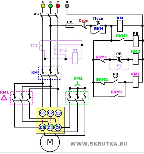 Электрическая схема подключения двигателя