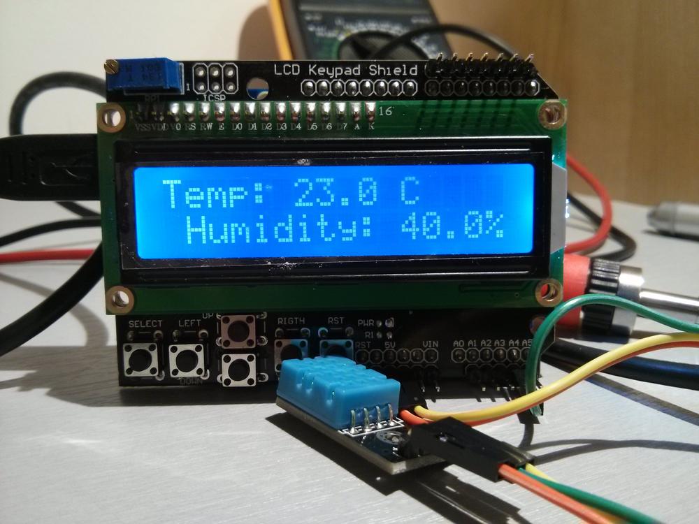 Ic lcd. Метеостанция ардуино i2c dht11. Arduino uno dht22 LCD display 1602. Ардуино dht11 шилд LCD.