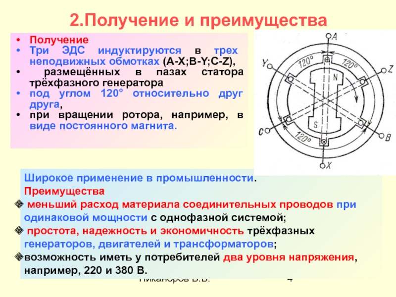 Схема трехфазной системы переменного тока