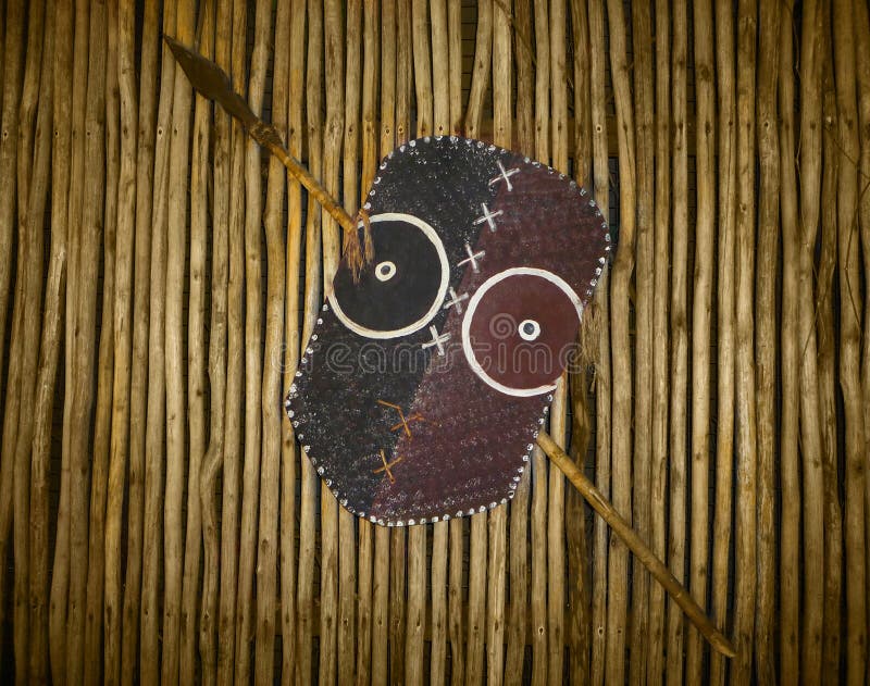 African tribal warrior shield and spear stock photos