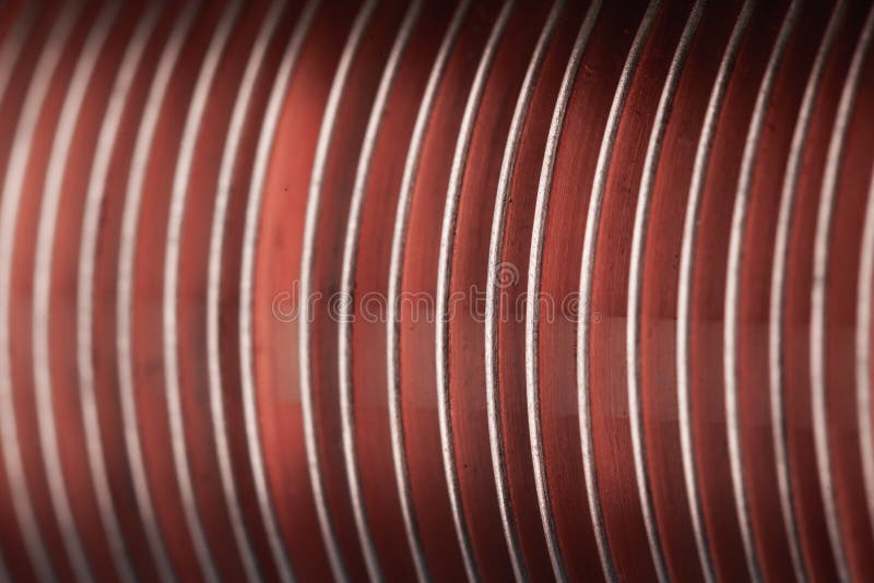 Close-up flat copper twisted plates at the factory. For the manufacture of powerful professional equipment for ships and aircraft construction. Concept of large royalty free stock photography