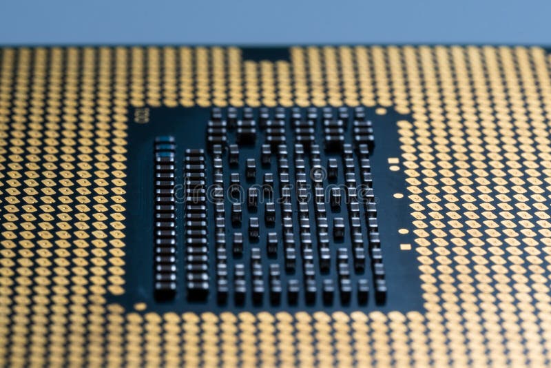 Computer chip processor without legs with microcircuits. In macro stock image