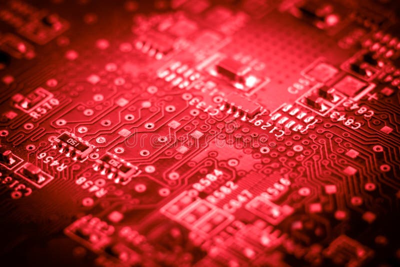 Computer electronic microcircuits. macro. red royalty free stock photos