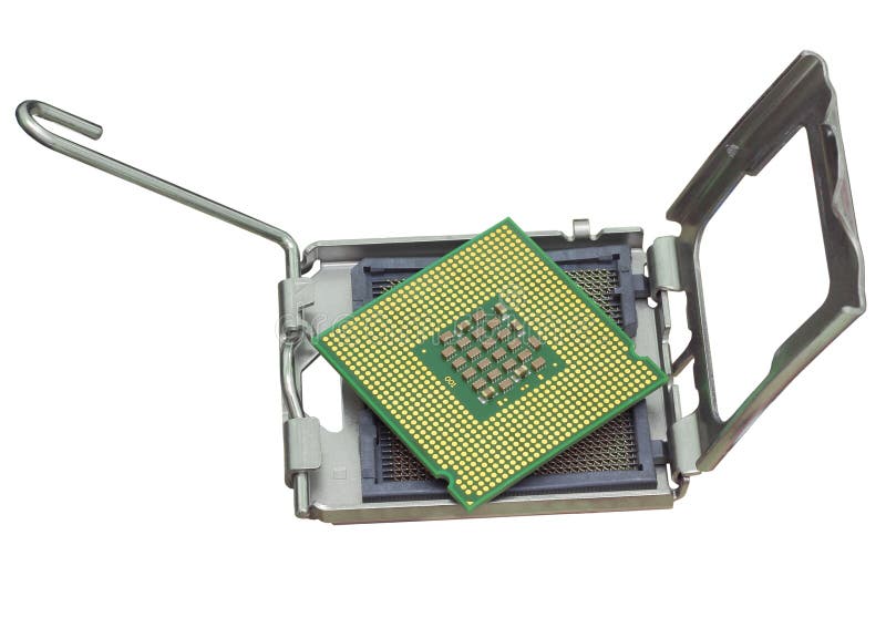 The computer the processor on a white background. Is isolated gold color with a microcircuit stock photo