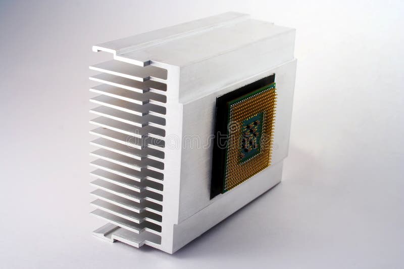 CPU. With metal cooler on white background stock photos