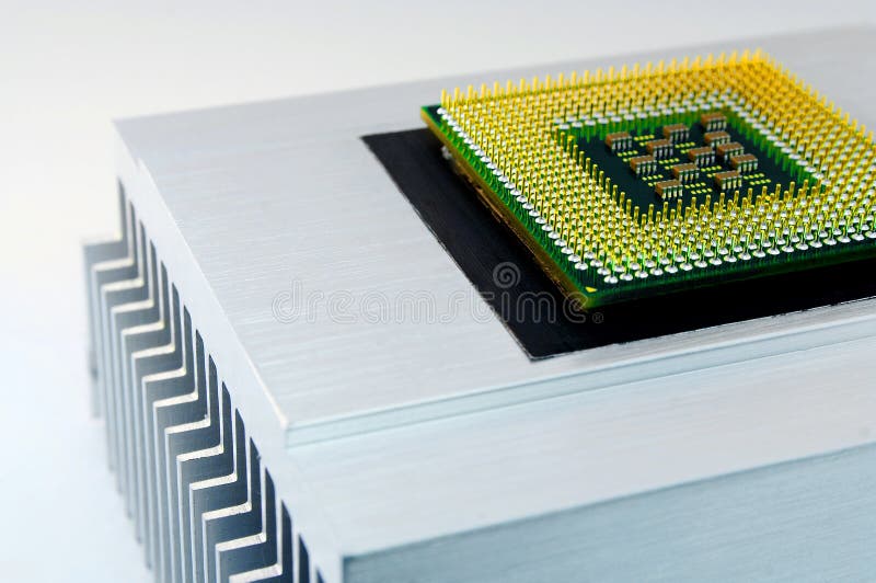 CPU. With metal cooler on white background royalty free stock image