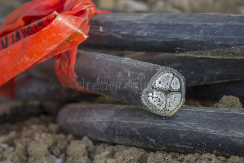 Cross section of a industrial underground al cable royalty free stock photo