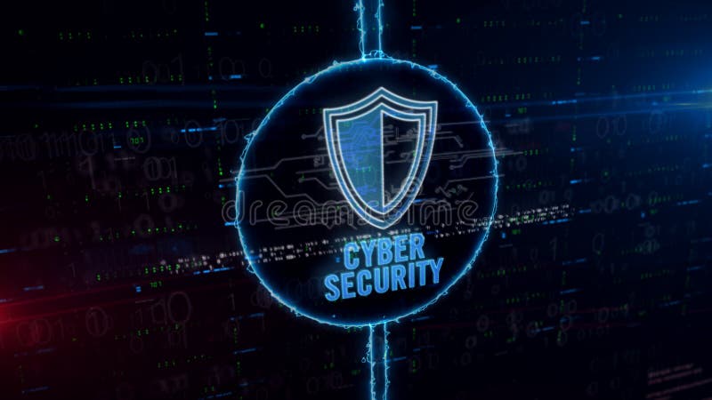 Cyber security with shield hologram in electric circle. Cyber security with shield symbol hologram in dynamic electric circle on digital background. Modern stock image