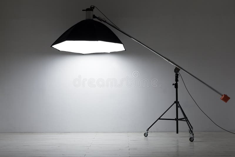 Equipment for photo studios and fashion photography. Empty photo studio with lighting equipment royalty free stock images