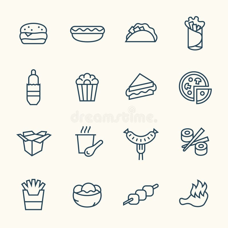 Fastfood line icon set vector illustration