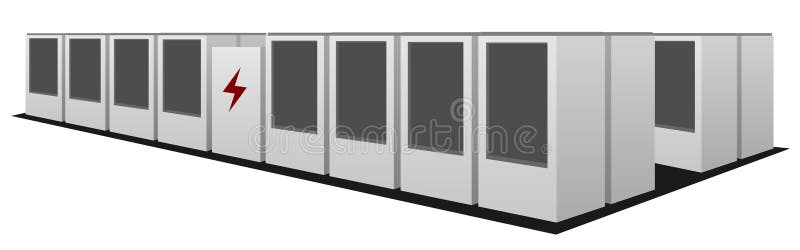 Illustration of a battery storage system which stores clean electricity. To solve electricity issues FCAS frequency control and ancillary services stock illustration