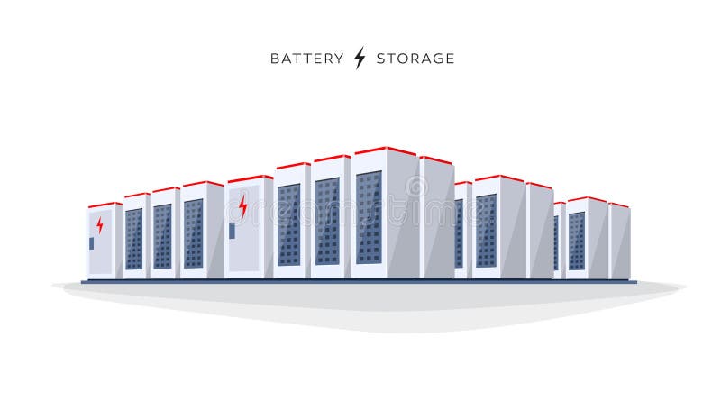 Isolated large battery cloud storage system. Vector illustration of large rechargeable lithium-ion battery energy storage stationary for renewable electric power vector illustration