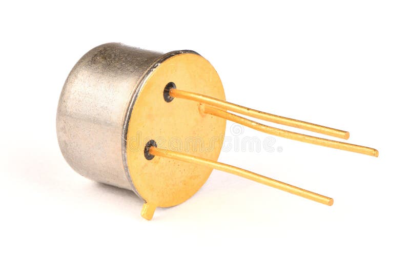 Ld radio component, the semiconductor powerful transistor with the contacts covered with gold. On a white background. High resolution photo. Full depth of field stock images