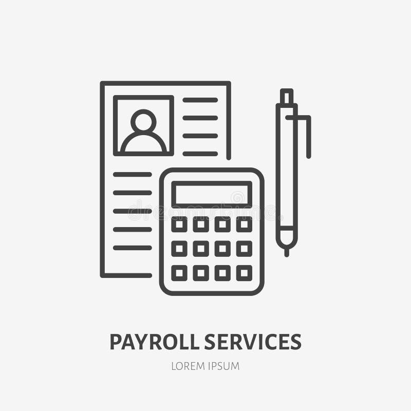 Payroll with consultator flat line icon. Personnel accounting sign. Thin linear logo for legal financial services vector illustration