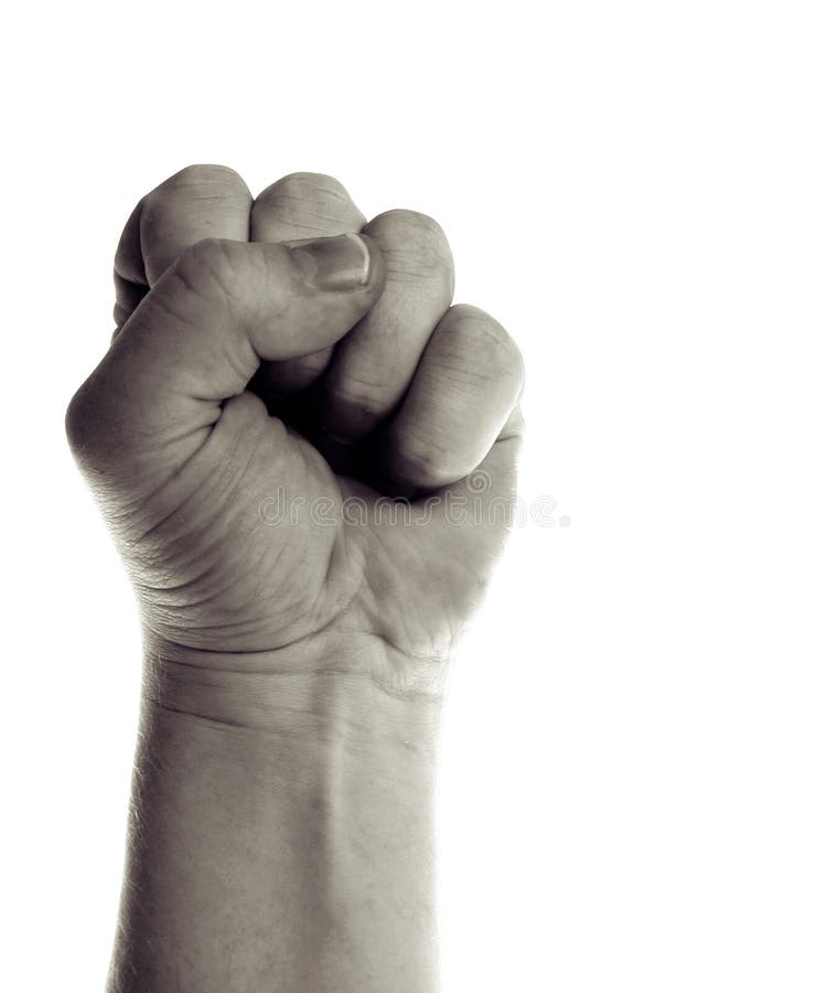 Power fist isolated. Fist punch the air isolated on white. monochrome hand, symbol of power or resistance or resisting. Also a sign of success or being hostile royalty free stock photos