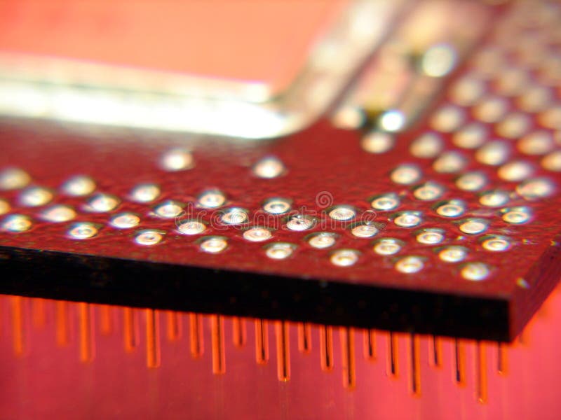 Processor. Close up. Red background stock photography