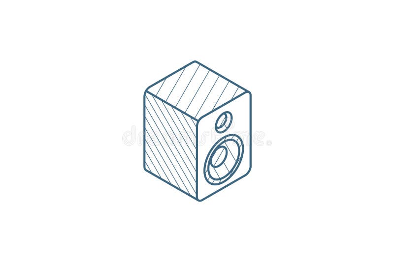 subwoofer speaker isometric icon. 3d line art technical drawing. Editable stroke vector vector illustration