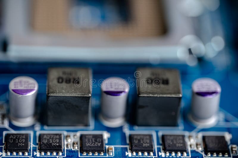 Transistors and chips on the motherboard.  royalty free stock photos