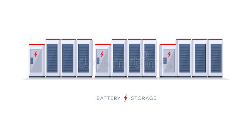 Isolated Smart Battery Cloud Energy Storage System. Vector illustration of large rechargeable lithium-ion battery energy storage stationary for renewable vector illustration