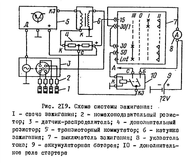 Схема контактного зажигания волга