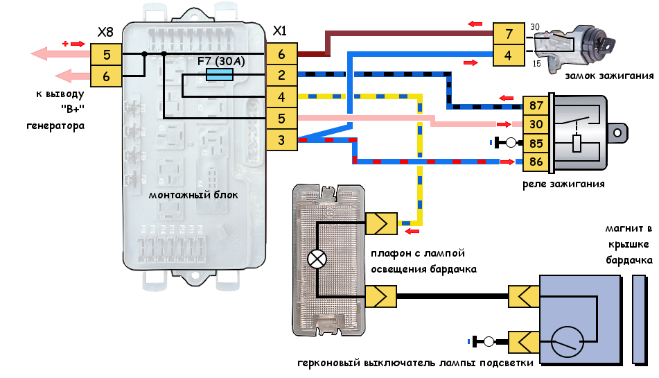 Схема освещения ваз 2114