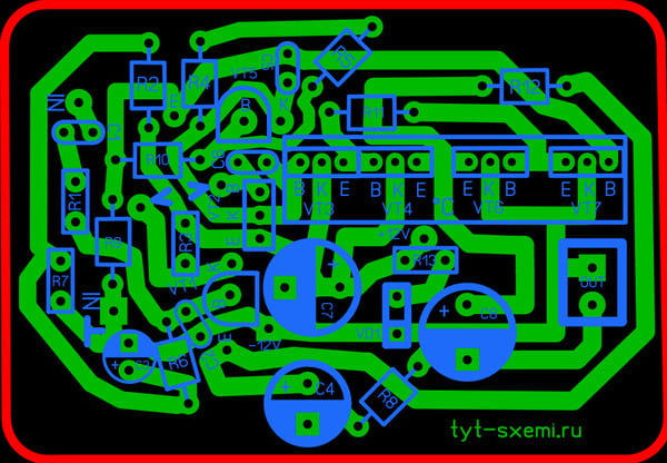 Печатная плата для усилителя звука на транзисторах 