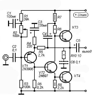 Простой транзисторный усилитель класса А