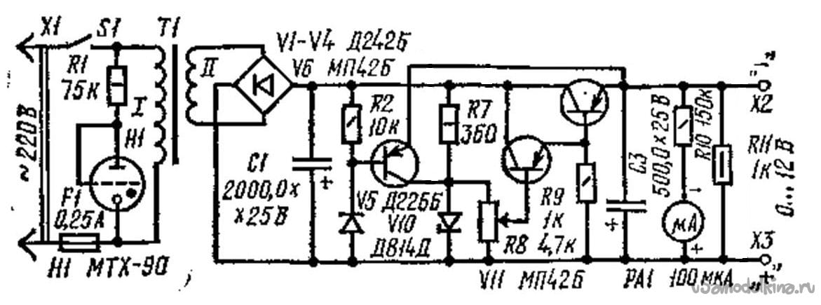 Стабилизатор напряжения на германиевых транзисторах схема