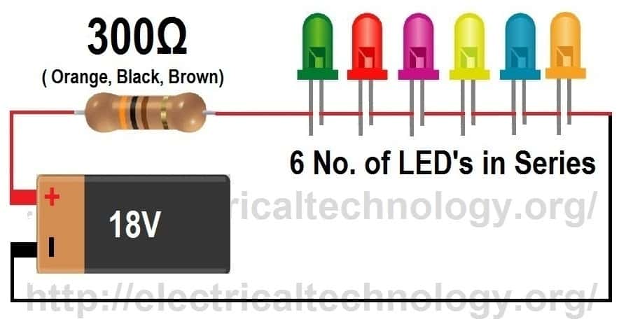 Formula to find the value of resistor for series led circuit