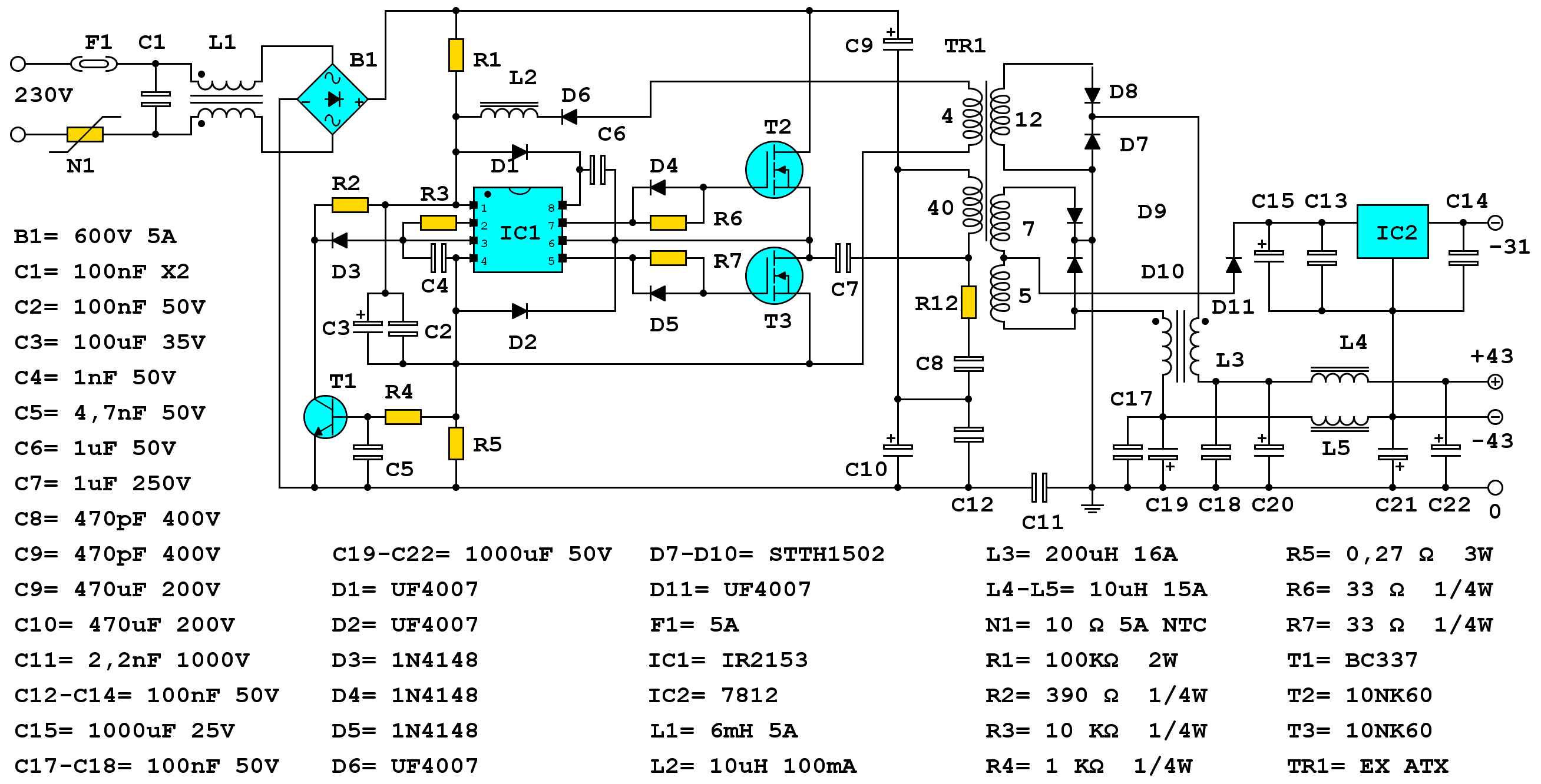 Блок питания на ir2153 с защитой от кз схема