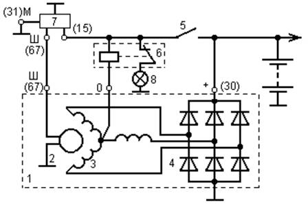 Принципиальная схема регулятора напряжения автомобильного генератора