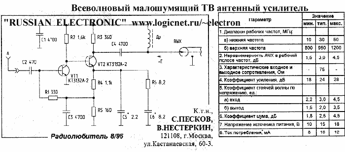 Схема питания антенного усилителя