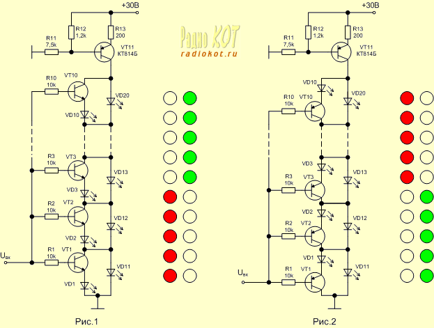 Индикатор напряжения на светодиодах схема