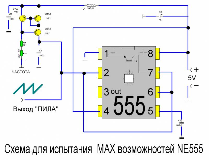 Генератор импульсов с регулировкой частоты и скважности схема