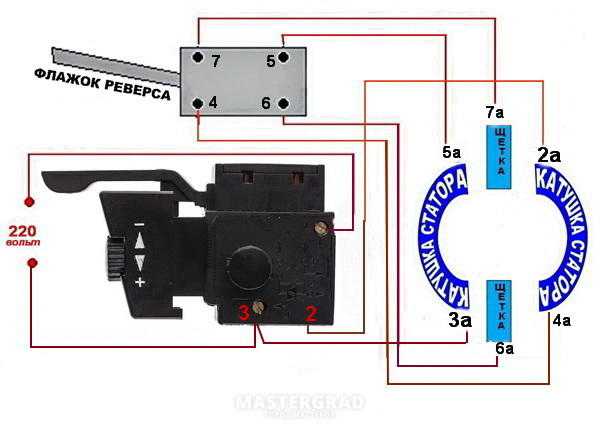 Схема дрели с реверсом и регулятором оборотов